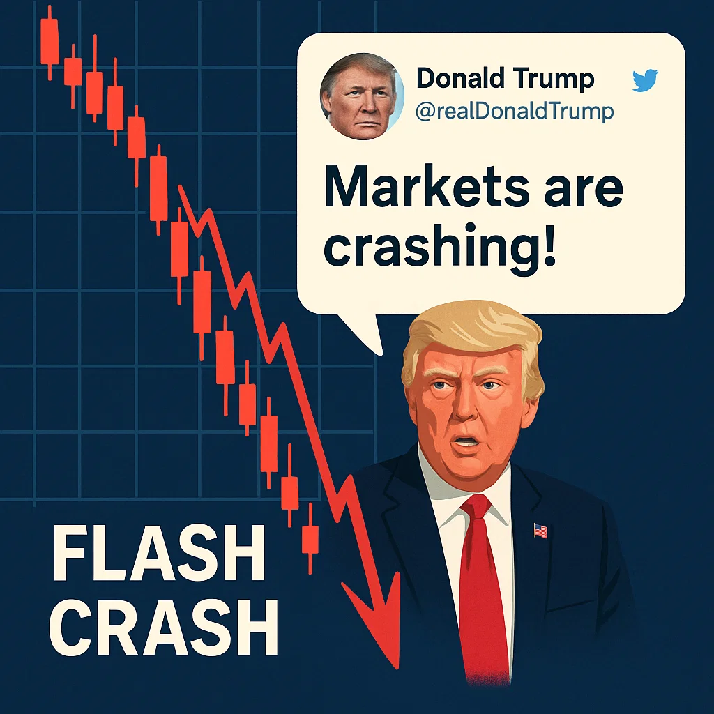 Donald Trump tweet flash crash causes cascading crypto liquidations on candlestick chart